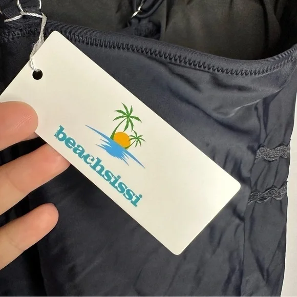 NWT Beachsissi Halter Tankini Top Criss Cross Black Swim Tank Women’s XL - Picture 4 of 9